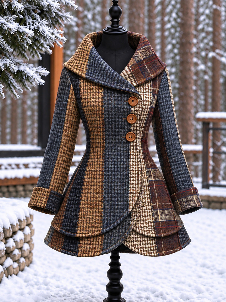 Women's Vintage Colorblock Asymmetrical Flared Coat